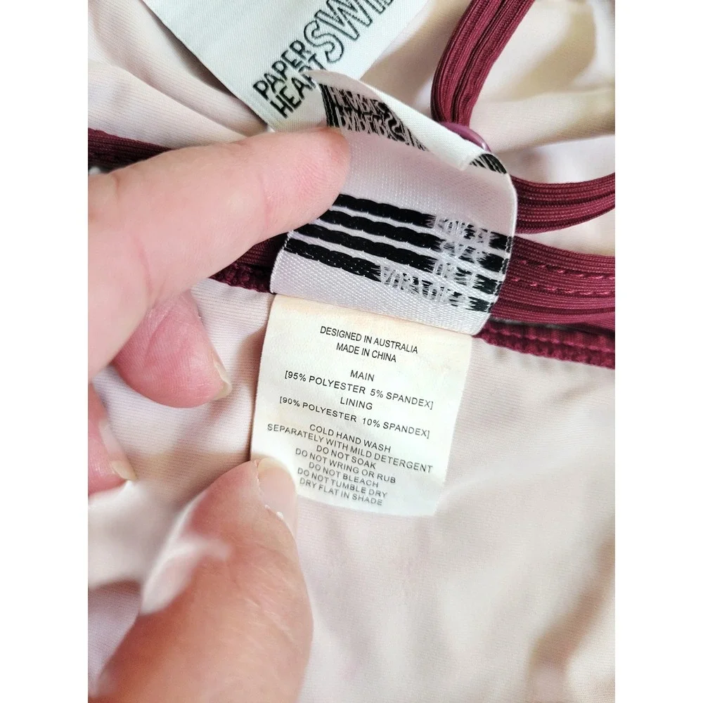 Paper Heart Swim Burgundy Ribbed Bikini‎ Set Two Piece Bralette Side Tie US 4